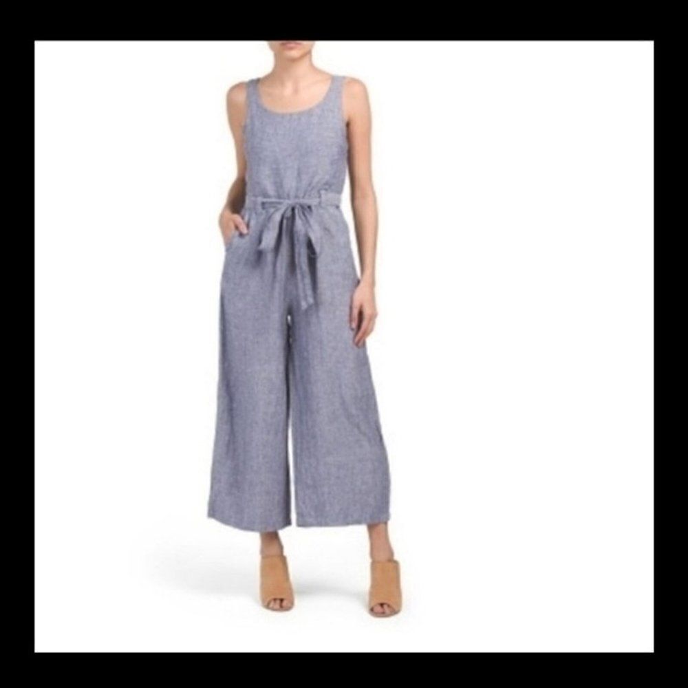 RACHEL Zoe Womens Sz 6 Gray 100% linen belted waist cropped sleeveless jumpsuit